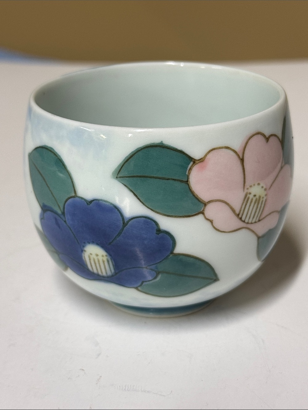 Hand-Painted Floral Porcelain Tea Cup - Blue & Pink